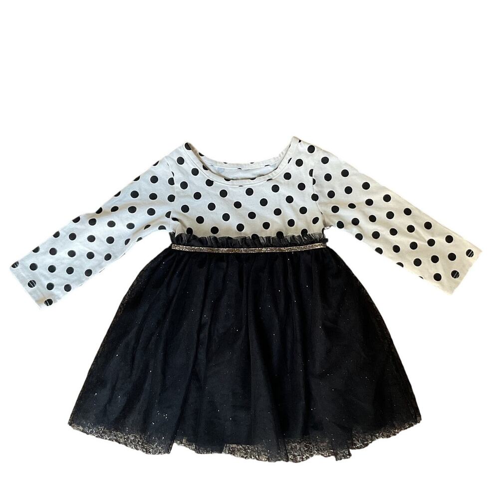 Wonder Nation Toddler Girls Polka Dot Tulle Dress Black White Gold 12M